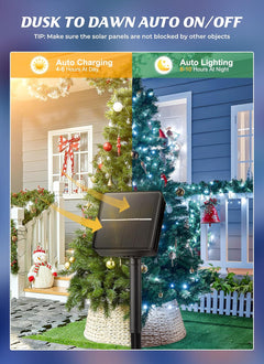 2 Pack Total 80FT 200 LED Solar Powered String Lights with 8 Modes for Christmas Tree, Cool White