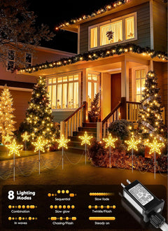 10Pcs/Set Large Waterproof Star Stake Pathway Lights for Outdoor Christmas Decorations, Warm White