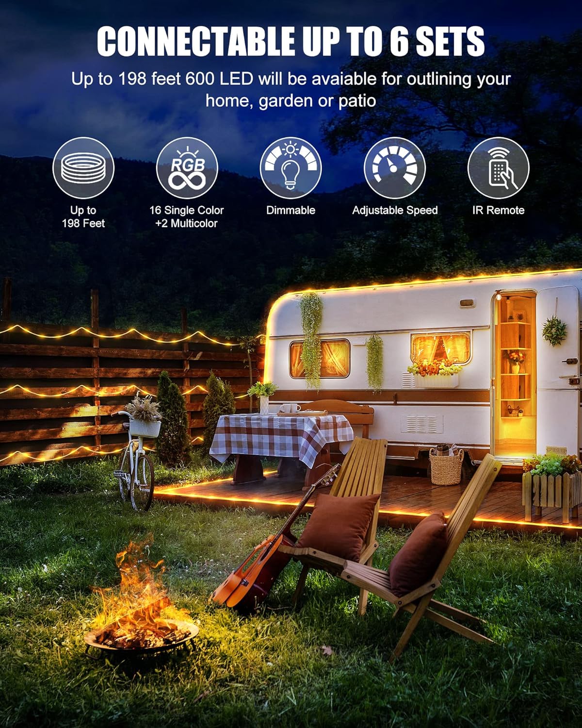 99ft Plug in 300 LED 18 Colors Changing Outdoor String Rope Lights with Remote for Xmas