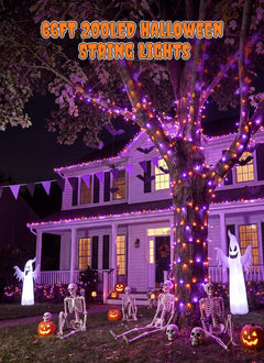 66FT 200LED Plug in Purple & Orange Halloween String Lights for Tree Patio, 8 Modes