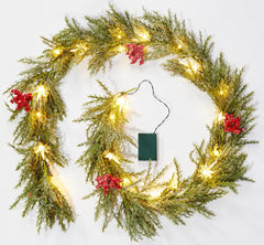 Christmas Garland with Lights, 6Ft 20 LED Lighted Pine Leaves Garland, Battery Operated