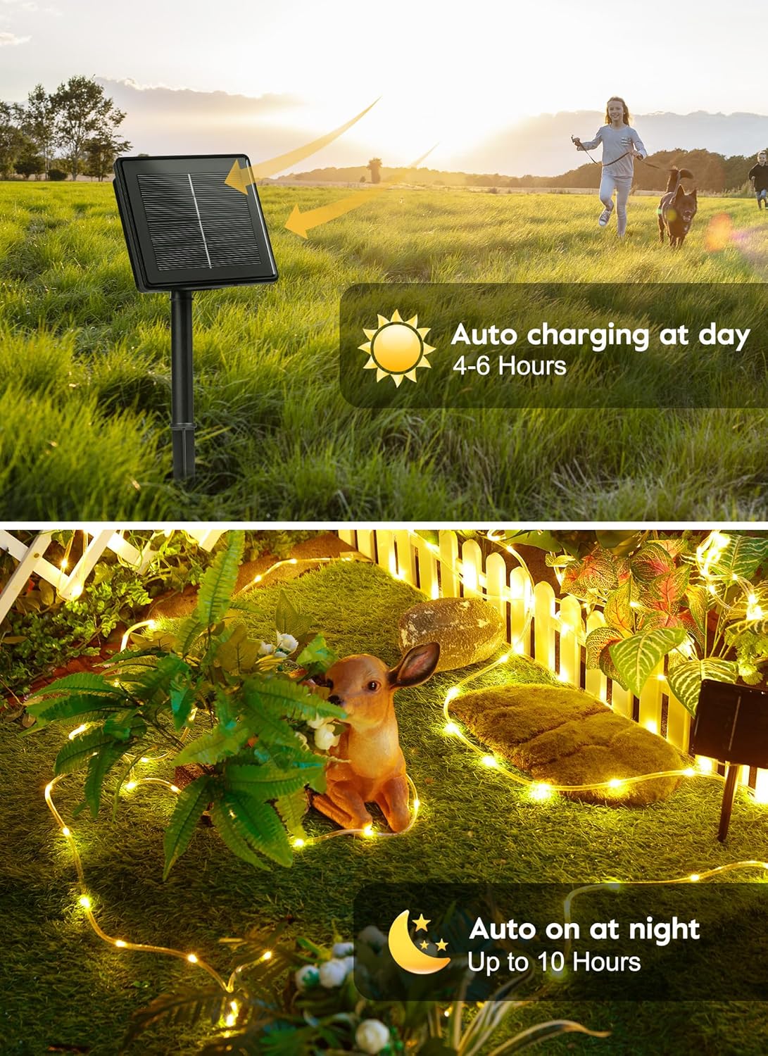 72ft 200 LED Outdoor Solar Powered Rope String Lights with 8 Modes , Warm White