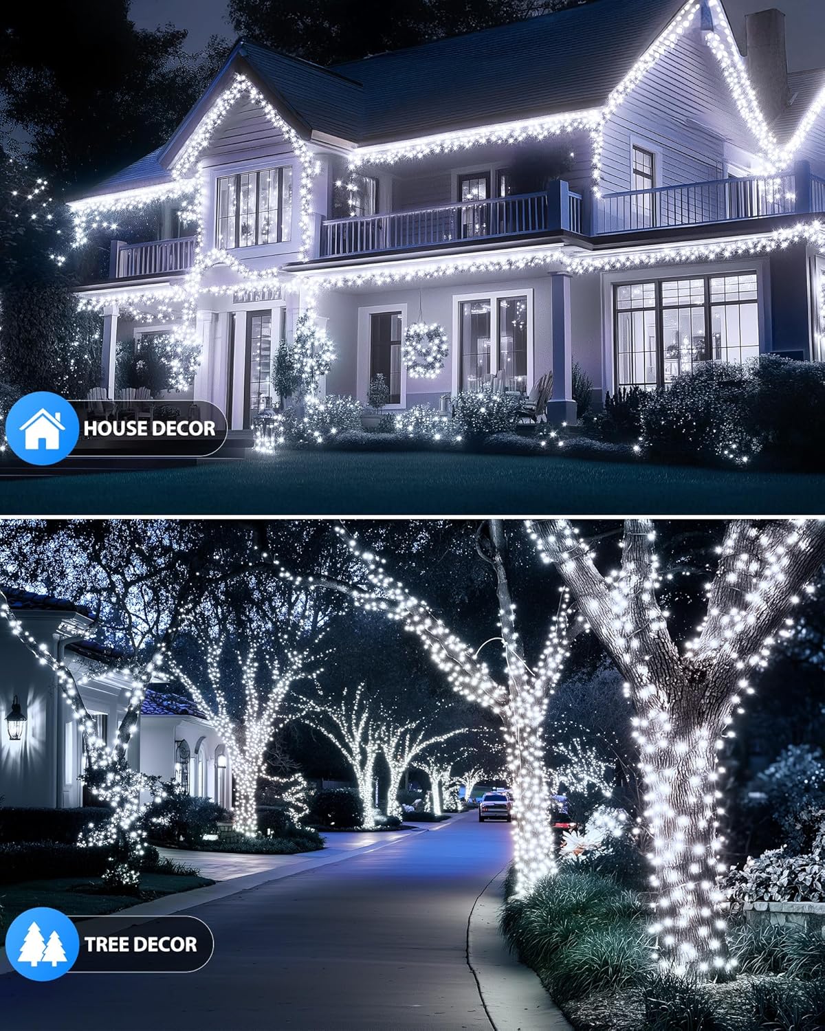 2Pack 46Ft 120 LED Solar Powered String Lights Outdoor for Garden Yard Patio Party Decor, Pure White