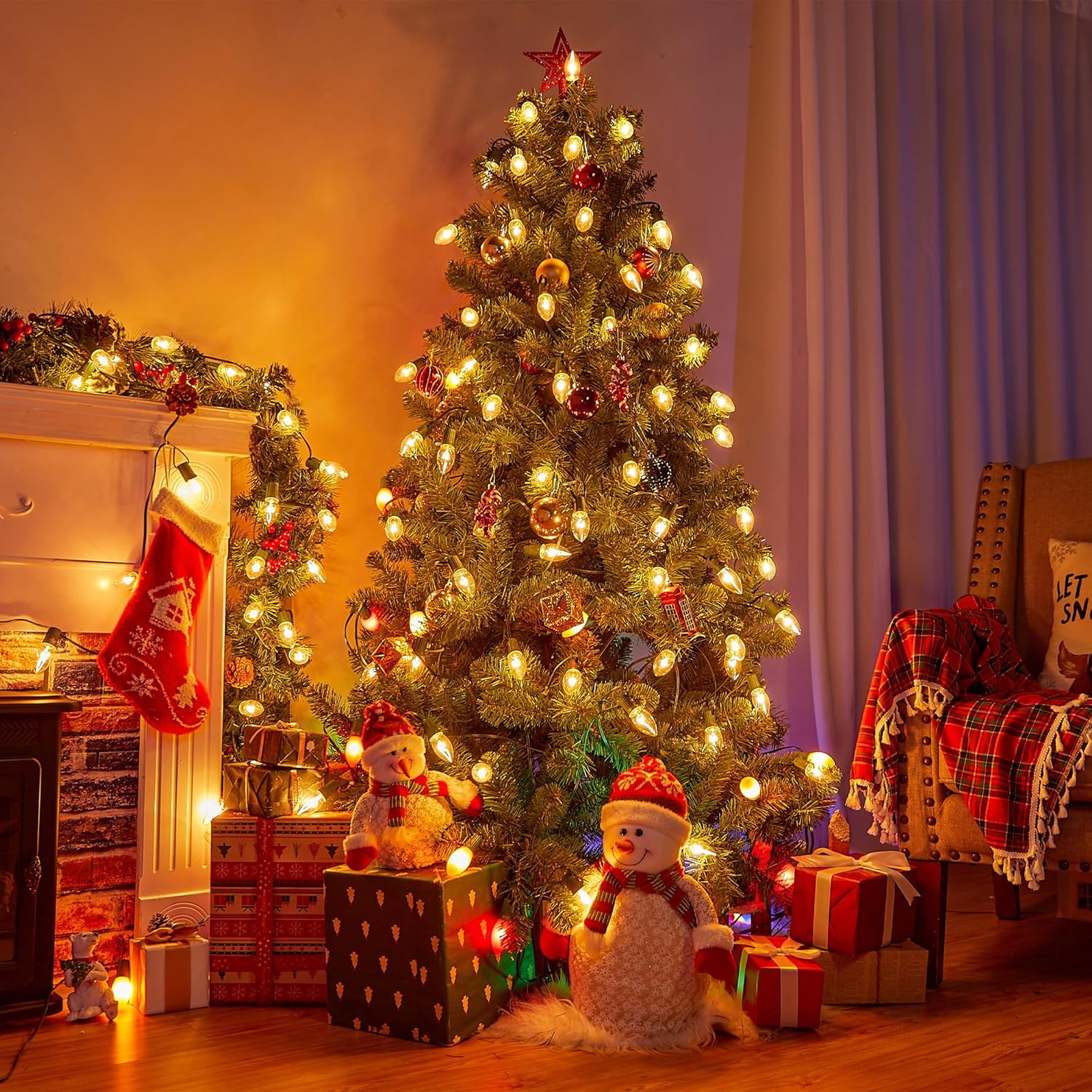 100 Feet C9 String Lights with 50 Shatterproof C9 Bulbs, Waterproof Connectable Christmas Tree Lights for Outside Patio Xmas Decorations (Warm White)