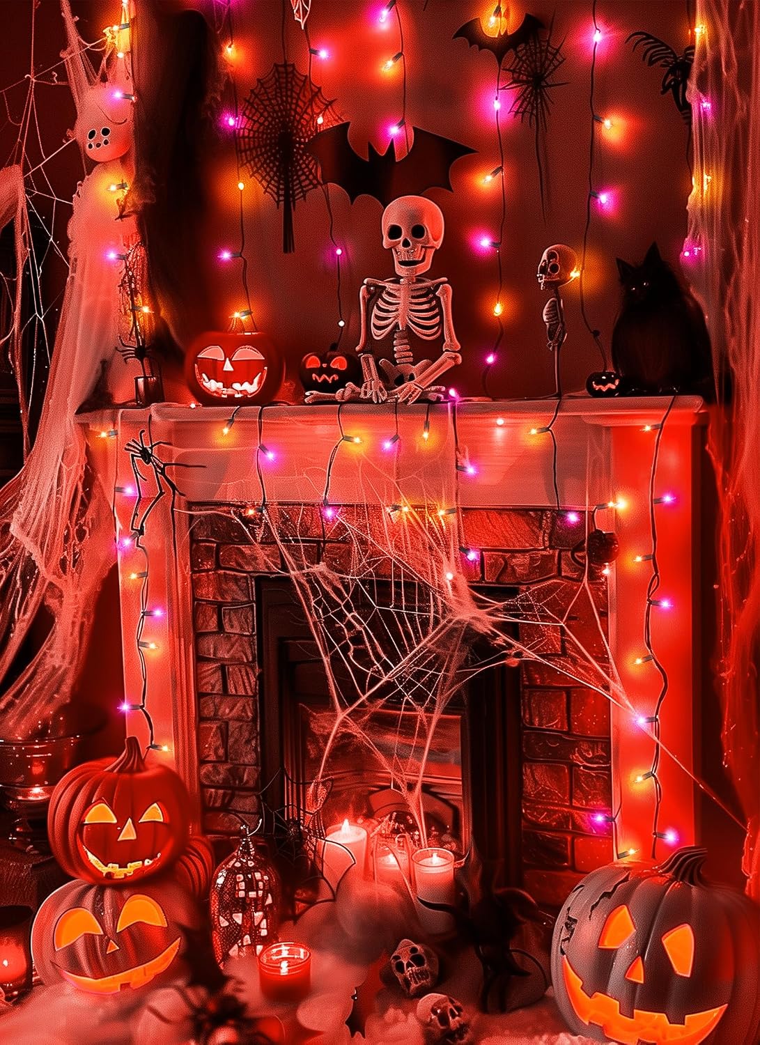 2Pack 10Ft 50 LED Plug in Mini Bulbs String Light for Halloween Haunted House Party, Orange & Purple