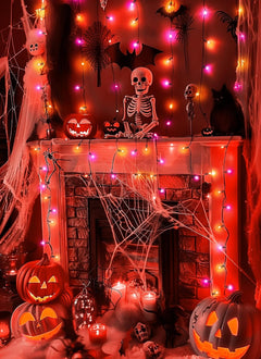 2Pack 10Ft 50 LED Plug in Mini Bulbs String Light for Halloween Haunted House Party, Orange & Purple