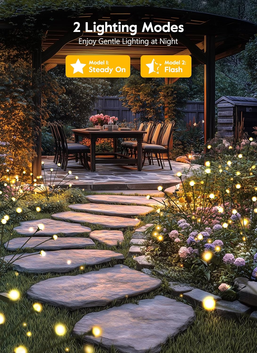 4 Pack 48 LED Firefly Solar Powered Stake Lights for Garden Yard Pathway,Warm White