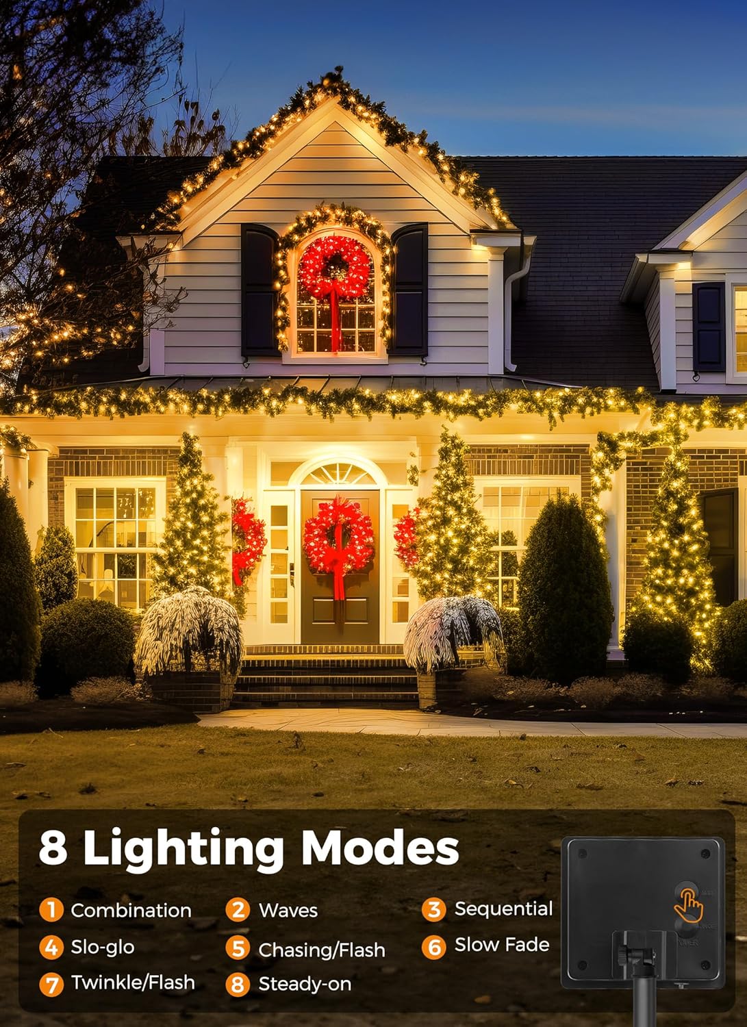 2 Pack Total 144FT 400 LED Solar Powered String Lights with 8 Modes  for Christmas Tree, Warm White