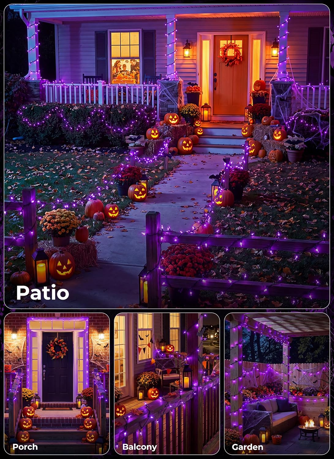 20Ft 100 LED Plug in Mini Incandescent Bulbs String Light for Halloween Haunted House Party, Purple