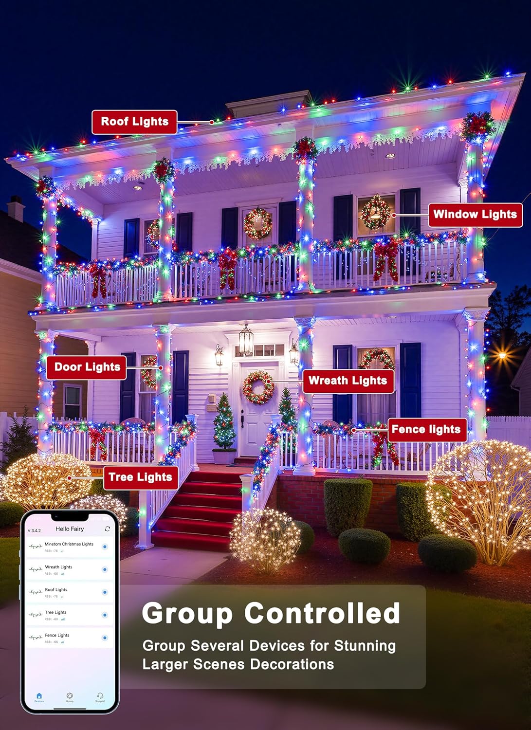 82FT 250LED Smart RGB String Lights, App Controlled, Dimmable, Waterproof