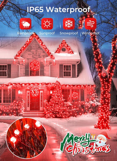 Solar String Lights - 4 Pack, 160FT, 400 LED Red, Christmas