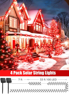 Solar String Lights - 4 Pack, 160FT, 400 LED Red, Christmas