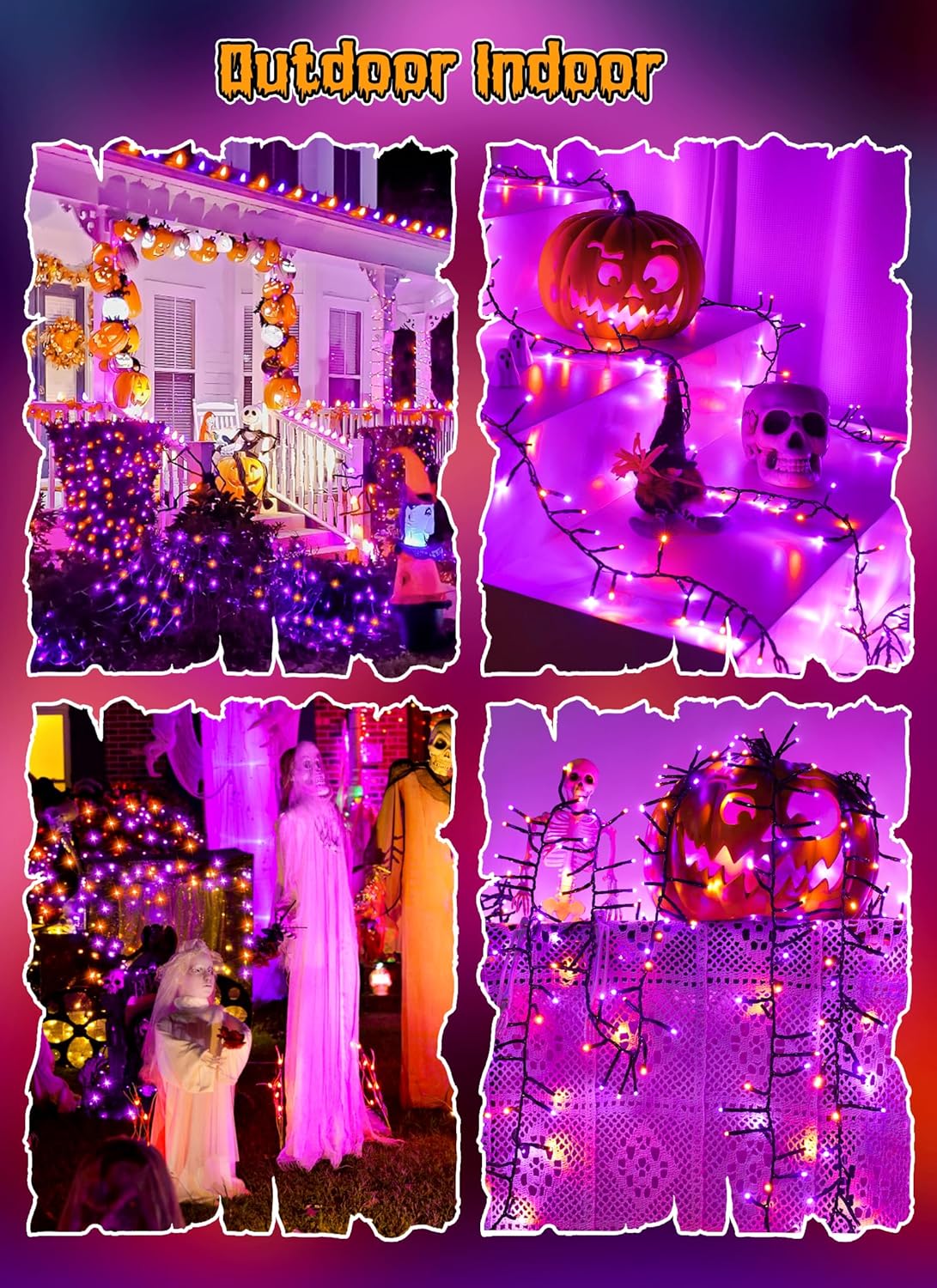 Halloween String Lights Battery Operated 10FT 120 LED Orange Purple