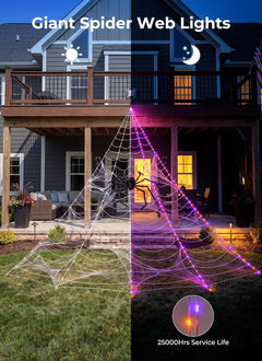 16.4Ft 225 LED Plug in Giant Spider Web Lights Set with Spider for Haunted House Halloween Decor