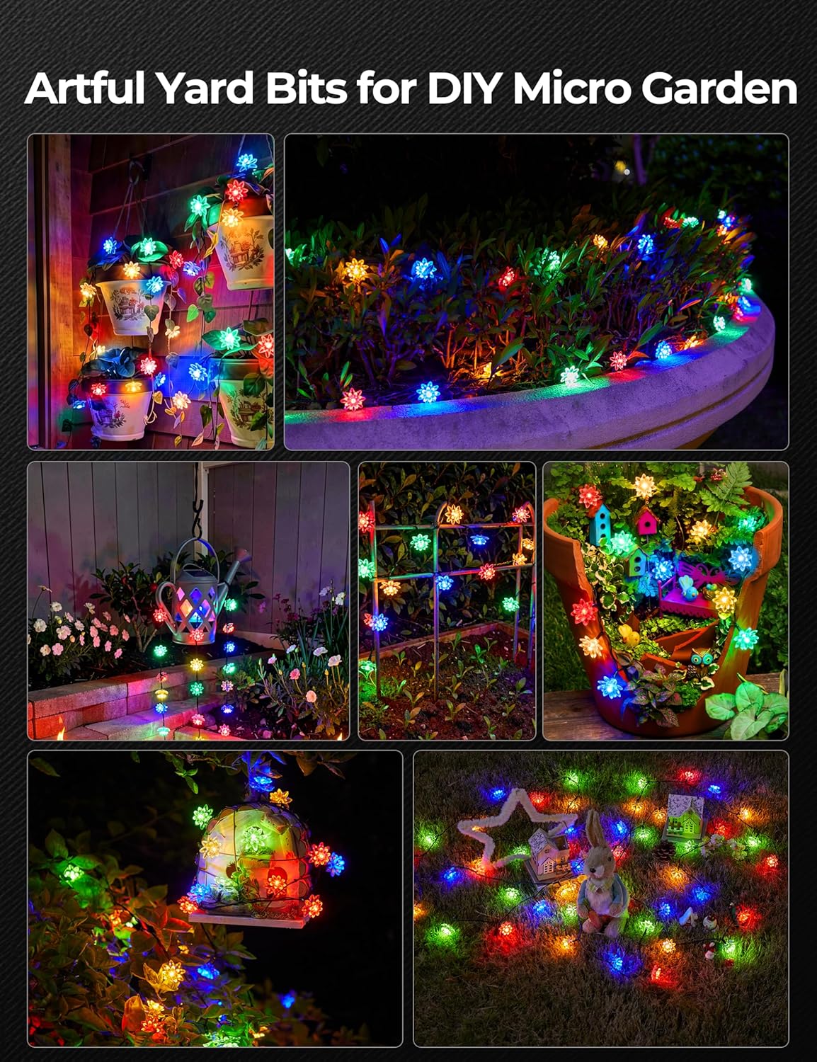 50 LED Flowers Solar String Lights for Garden Yard Fence Patio, 8 Modes, Multicolor