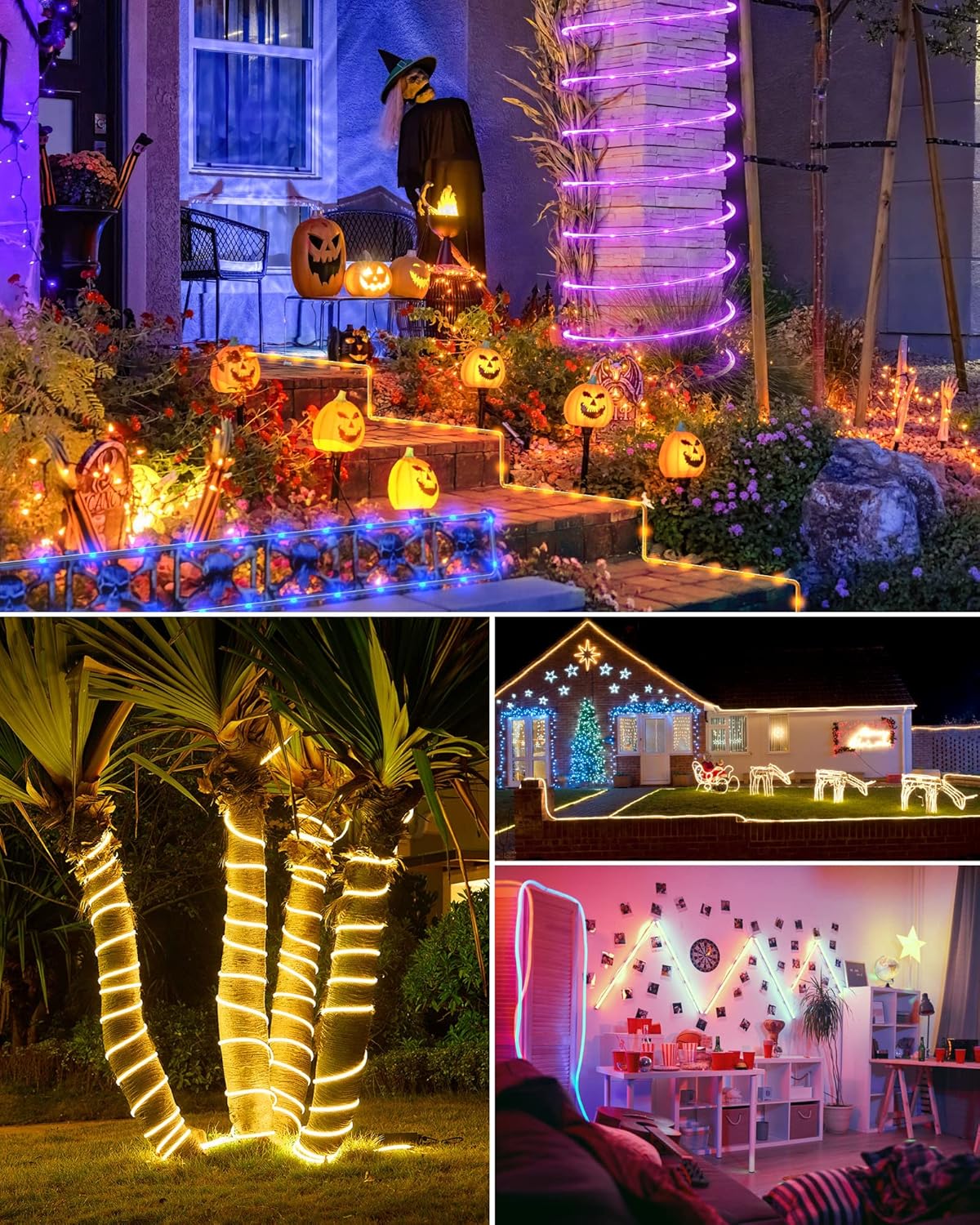 99ft Plug in 300 LED 18 Colors Changing Outdoor String Rope Lights with Remote for Xmas