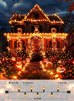10Ft 50 LED Plug in Mini Bulbs String Light for Halloween Haunted House Party, Orange
