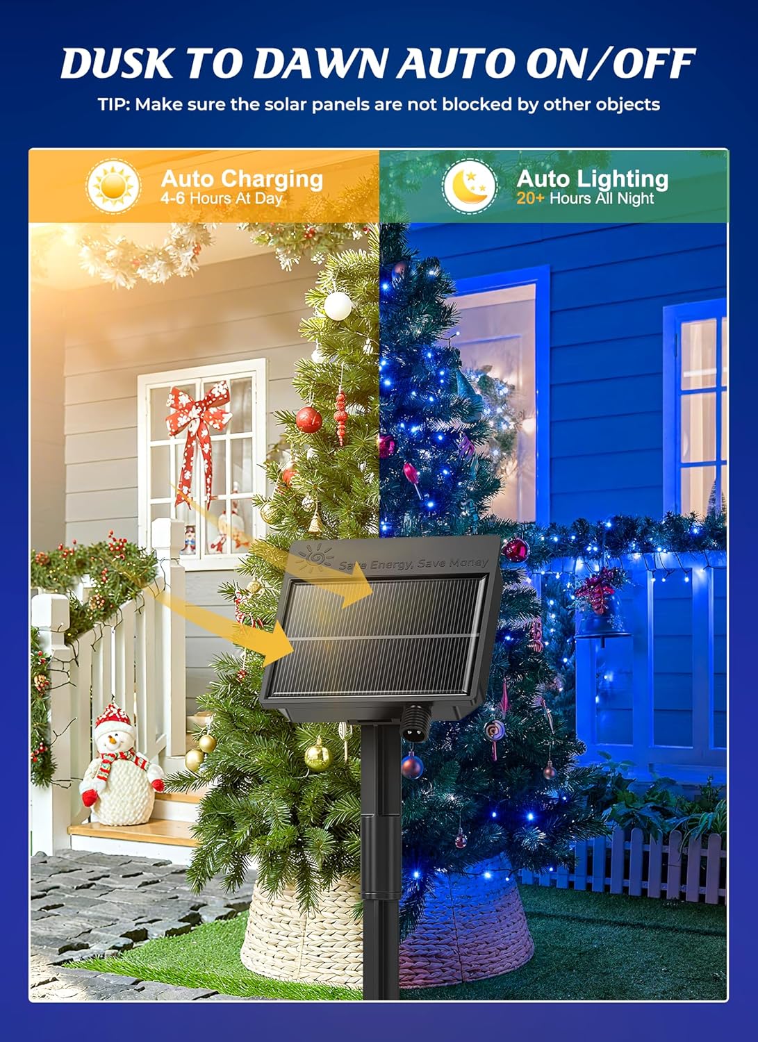 2 Pack Total 80FT 200 LED Solar Powered String Lights with 8 Modes for Christmas Tree, Blue
