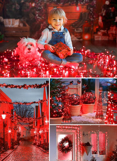 Solar String Lights - 4 Pack, 160FT, 400 LED Red, Christmas