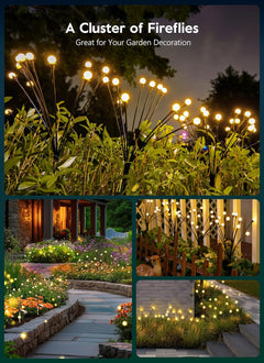 4 Pack 48 LED Firefly Solar Powered Stake Lights for Garden Yard Pathway,Warm White