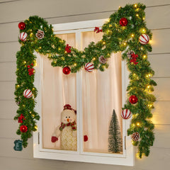 9FT Christmas Garland with Lights, Battery Operated Lighted Garland, 100 LED White Lights, 8 Modes, Timer