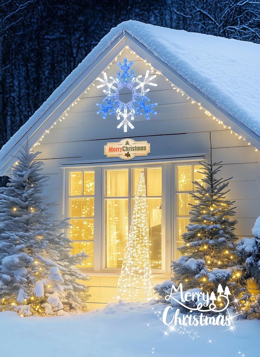 Christmas Snowflake Lights Outdoor Indoor, Multi-Size (20"/36") Multi-Color Folding LED Hanging Lights