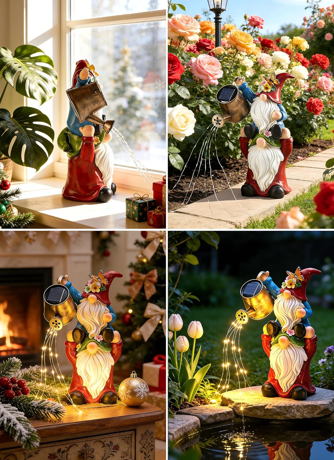 Solar Powered Gnome Statue with Watering Can Lights for Garden Backyard Decor