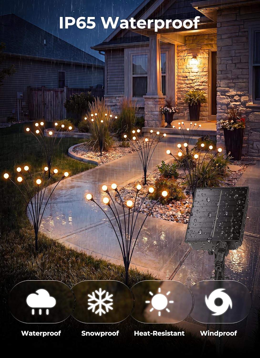 12 Pack 96 LED Firefly Solar Powered Stake Lights for Garden Yard Pathway,Warm White