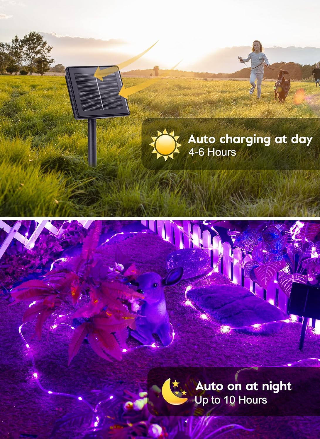 39FT 100LED Solar Rope Lights for Halloween Haunted House Party, 8 Modes, Purple