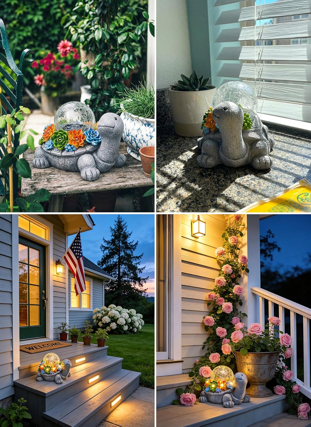 Solar Powered Turtle Statue with 5 Succulent LED Lights for Garden Backyard Decor