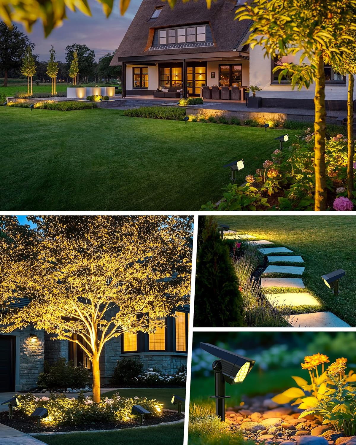 4Pack Solar Powered Spot Pathway Lights Outdoor Waterproof with 3 Light Modes for Backyard Garden (Warm White)