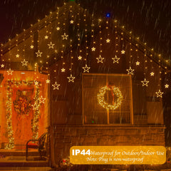 Plug In 9ft 138 LED 12 Star Drops Christmas Window Lights with Remote, 8 Modes, Warm White