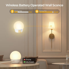 Battery Operated Wall Sconces Set of 2 - Cordless, Rechargeable, Dimmable Lights for Bedroom & Living Room (Gold)