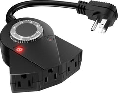Waterproof Outdoor Light Timer - 24H, 2/4/6/8H Countdown, 3 Outlets