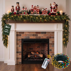 9Ft Prelit Real Touch Cedar Garland, Dimmable Remote, 8 Modes & Timer, Indoor Outdoor