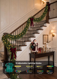 9Ft Prelit Real Touch Cedar Garland, Dimmable Remote, 8 Modes & Timer, Indoor Outdoor