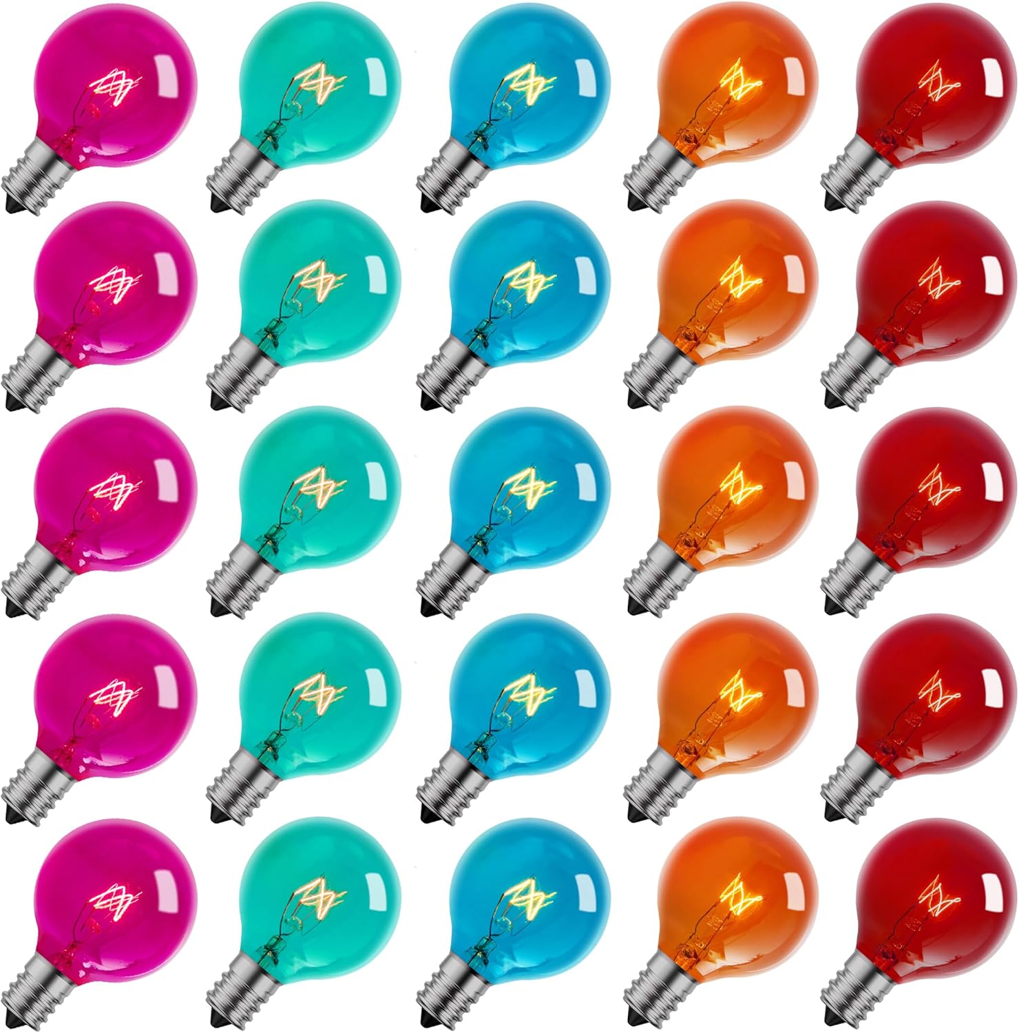 25 Pack Multicolor G40 Christmas Replacement Bulbs, UL Listed