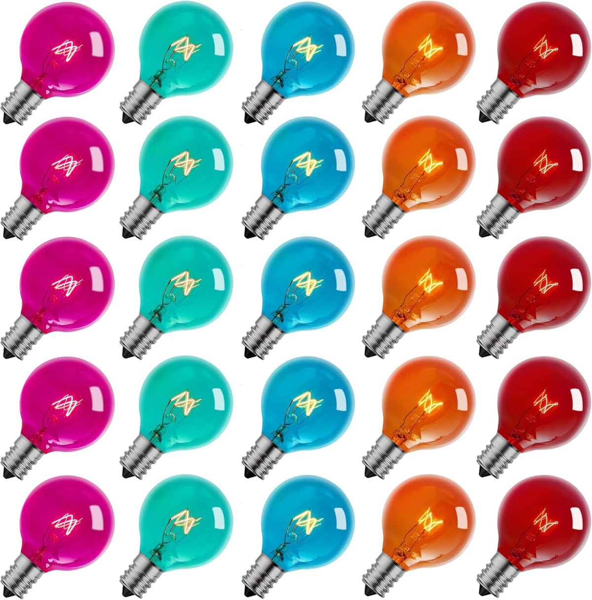 25 Pack Multicolor G40 Christmas Replacement Bulbs, UL Listed