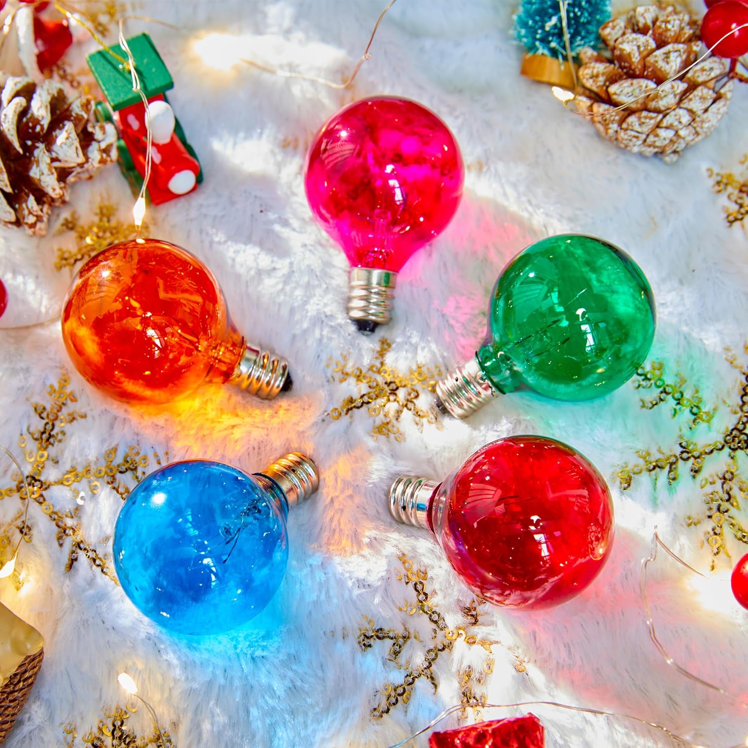 25 Pack Multicolor G40 Christmas Replacement Bulbs, UL Listed