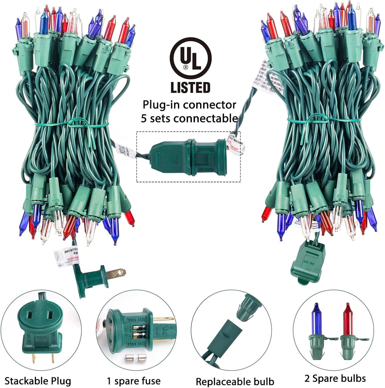Mini Lights, Incandescent Bulbs on Green Wire