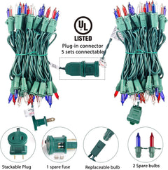 Mini Lights, Incandescent Bulbs on Green Wire