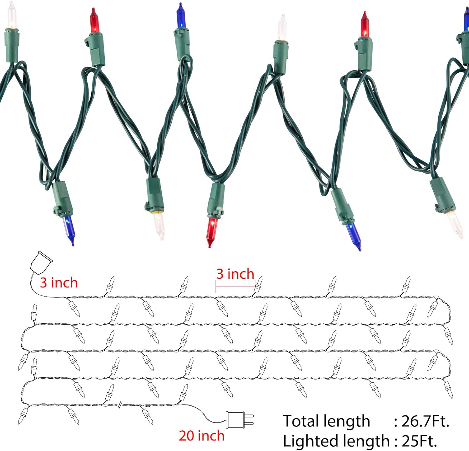 Mini Lights, Incandescent Bulbs on Green Wire