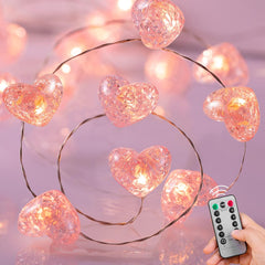 Pink Heart Fairy Lights - 10.5 FT 30 LED, Battery Operated with Remote