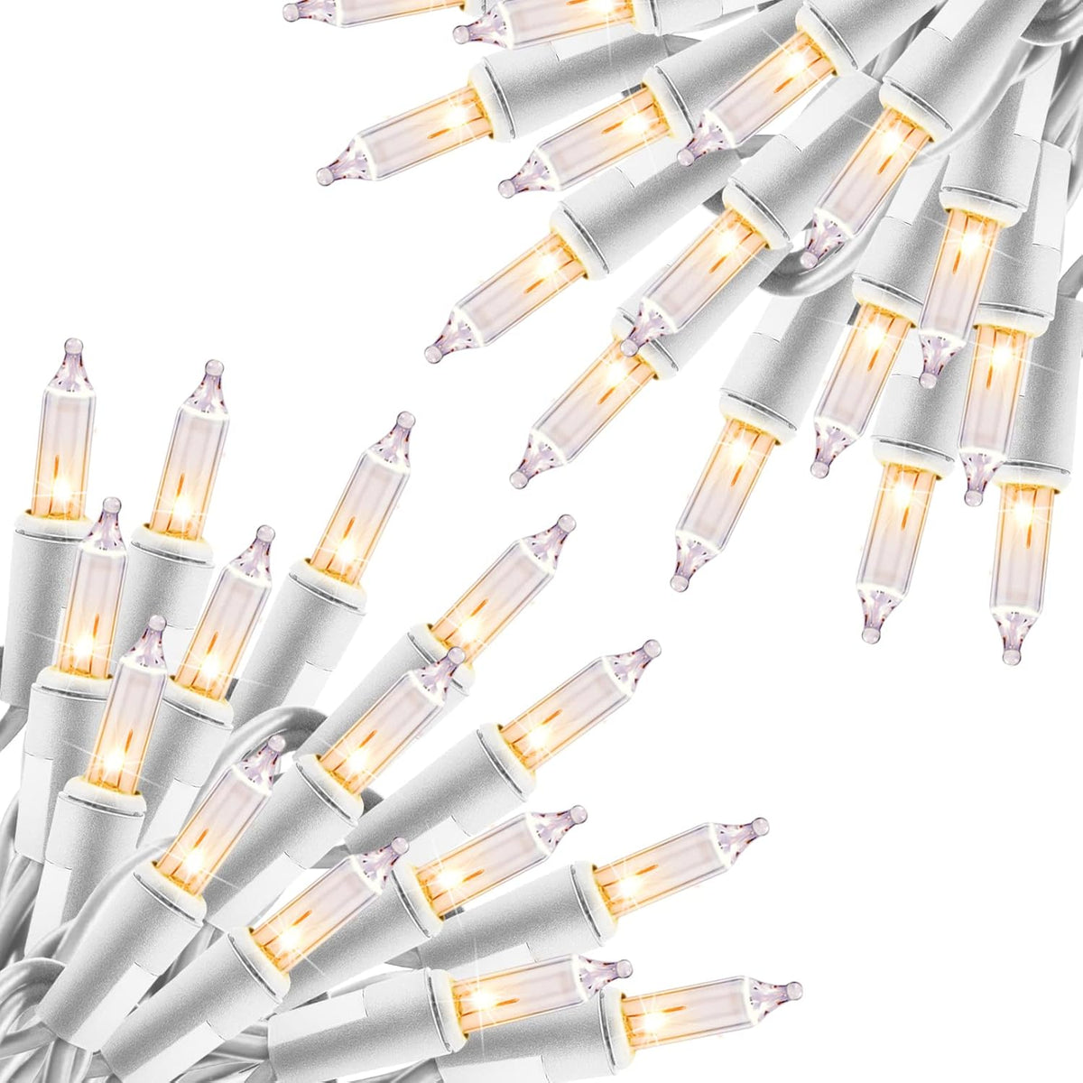 2 Pack 39FT LED Christmas Mini Lights with 100 Clear Bulbs, Warm White
