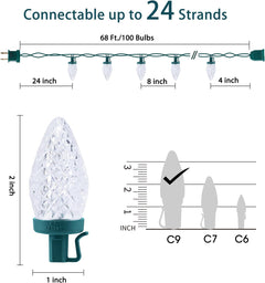 C9 LED Christmas Lights 66FT 100 Strawberry Bulbs with Spring Clips, Waterproof