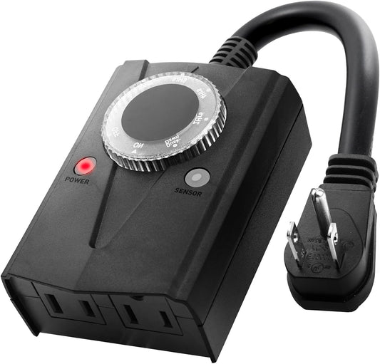 Outdoor Light Sensor Timer - Waterproof, Mechanical Plug-in Timer