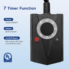 Outdoor Light Sensor Timer - Waterproof, Mechanical Plug-in Timer