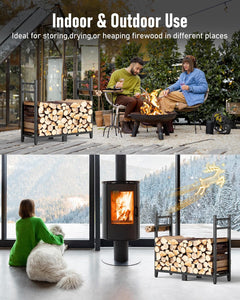 Heavy Duty Firewood Rack - Black, Adjustable Feet