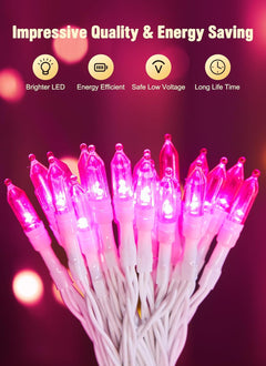 Pink Battery Operated Christmas String Lights - 20 LED, 8FT