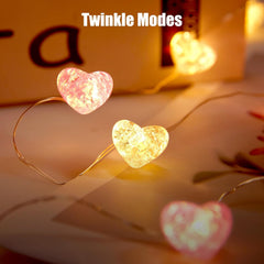 Pink Heart Fairy Lights - 10.5 FT 30 LED, Battery Operated with Remote
